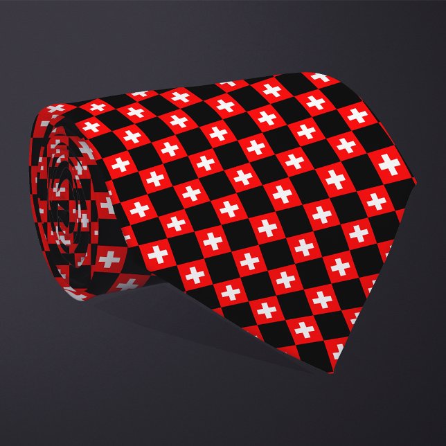 Checkered Switzerland Flag Pattern  Neck Tie (Creator Uploaded)