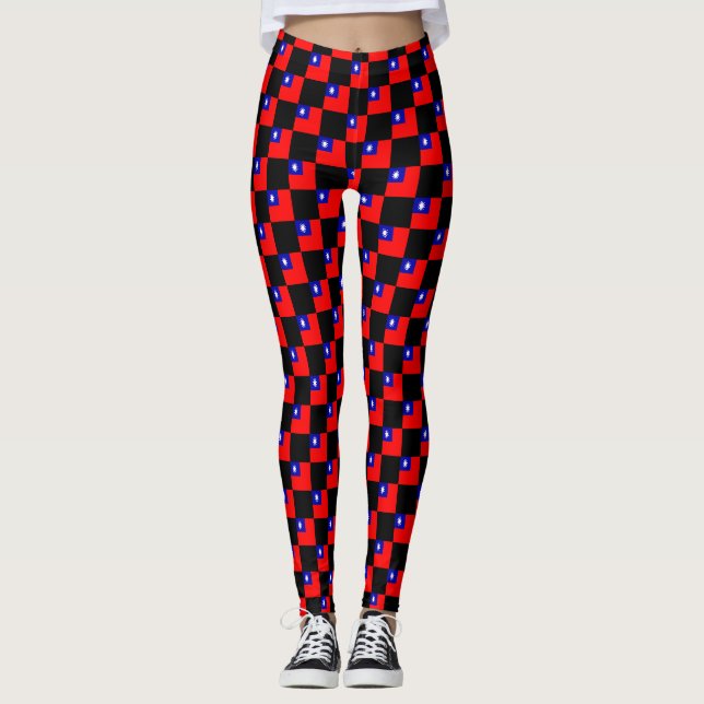 Checkered Taiwan Flag Pattern  Leggings (Front)
