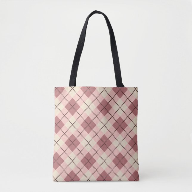 checkered tartan plaid classic beige brown texture tote bag (Front)