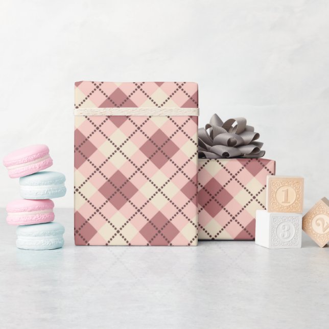 checkered tartan plaid classic beige brown texture wrapping paper (Baby Shower)