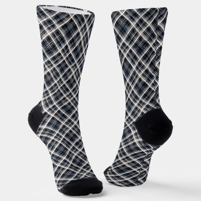 checkered tartan plaid classic black white texture socks (Angled)