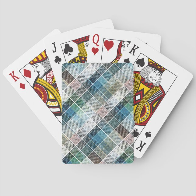 checkered, tartan, plaid, classic, blue, white poker cards (Back)