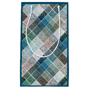 checkered, tartan, plaid, classic, blue, white small gift bag