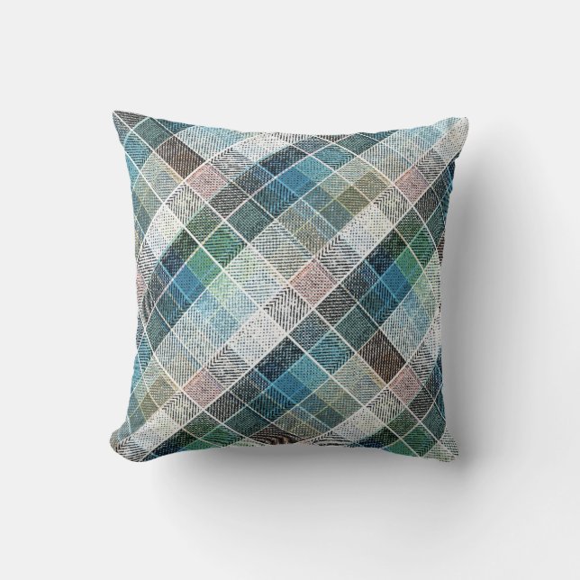 checkered, tartan, plaid, classic, blue, white throw pillow (Front)