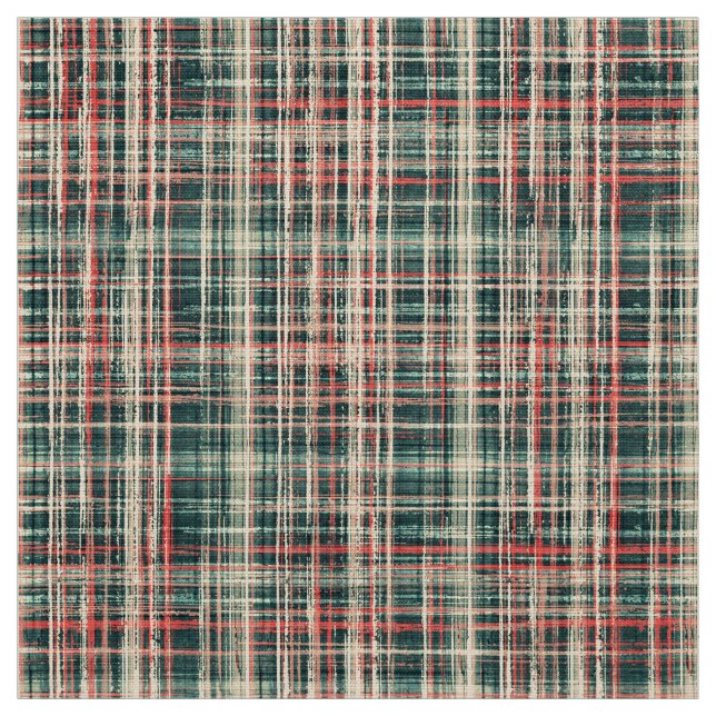 checkered tartan plaid classic green red beige fabric (Swatch)