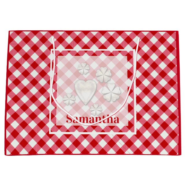 checkered tartan plaid classic red white texture large gift bag (Front)