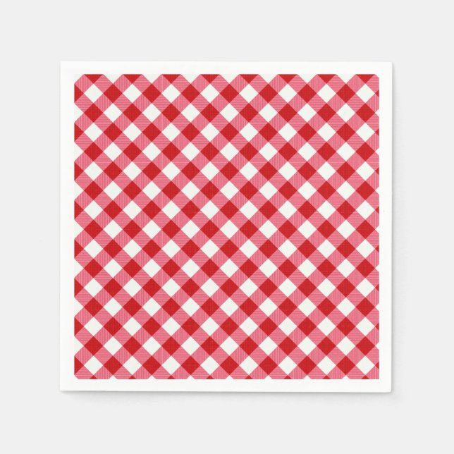 checkered tartan plaid classic red white texture napkins (Front)