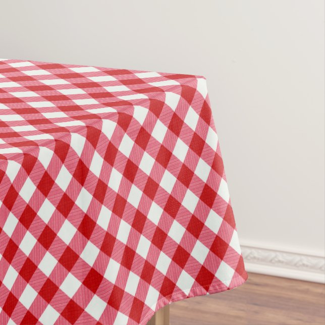 checkered tartan plaid classic red white texture tablecloth (In Situ)