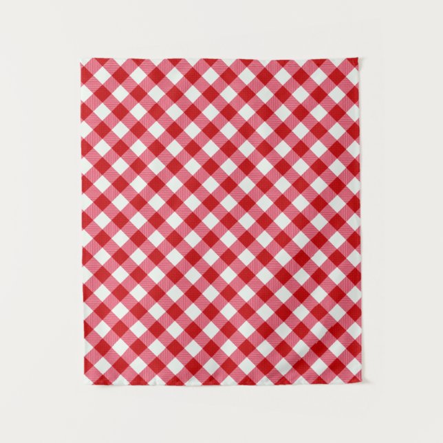 checkered tartan plaid classic red white texture tapestry (Front)