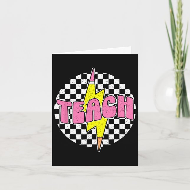 Checkered Teach Pencil Lightning Bolt Back To Scho Card (Front)