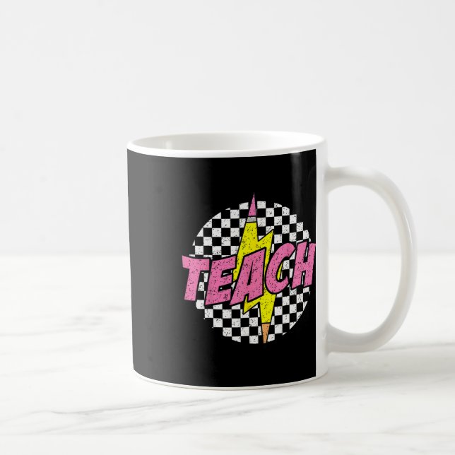 Checkered Teach Pencil Lightning Bolt Back To Scho Coffee Mug (Right)