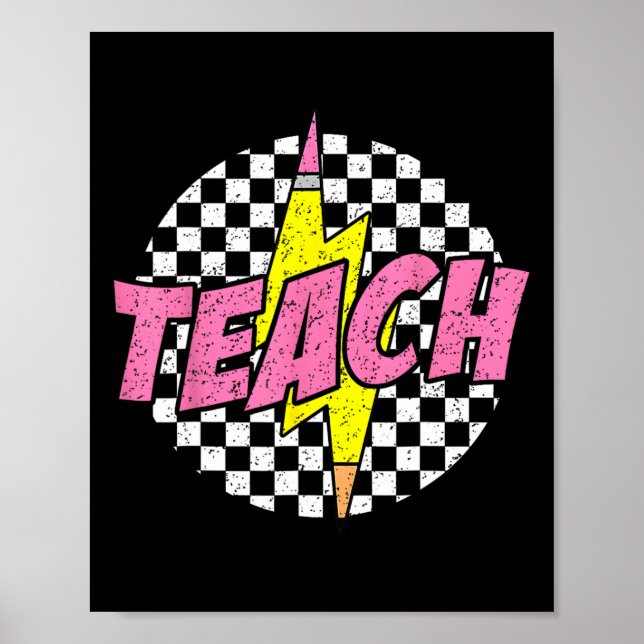 Checkered Teach Pencil Lightning Bolt Back To Scho Poster (Front)