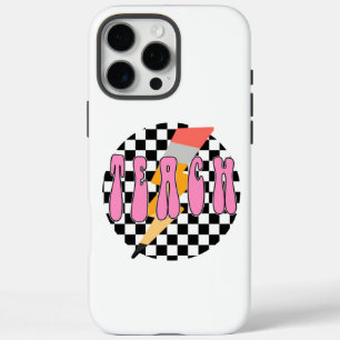 Checkered Teach Shirt, Retro Pencil Teacher Shirt, iPhone 16 Pro Max Case