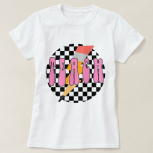 Checkered Teach Shirt, Retro Pencil Teacher Shirt, T-Shirt