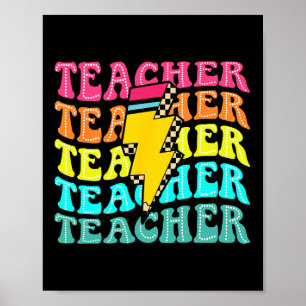Checkered Teacher Bolt Lightning Back To School Te Poster
