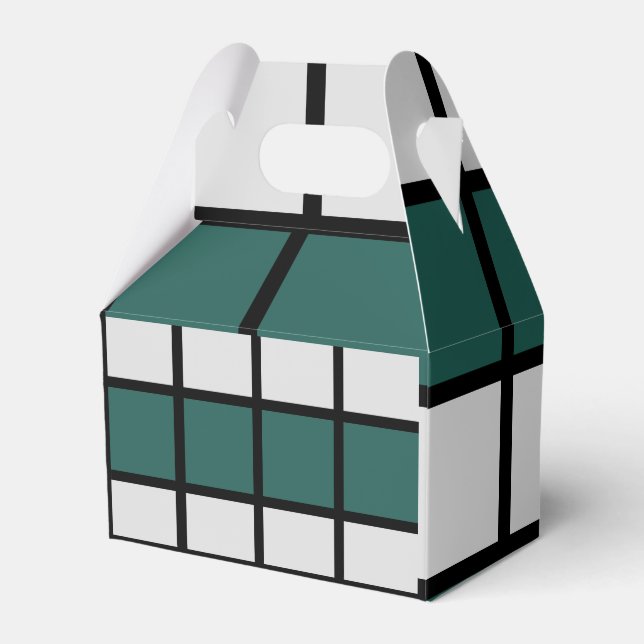 Checkered Teal Grey Black Checkered  Favor Boxes (Front Side)