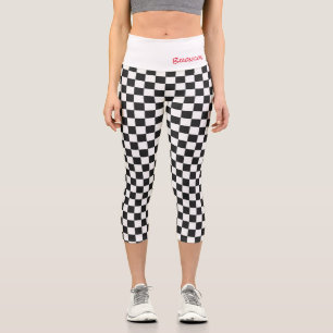 Checkered Team Sports Athlete Fans School Name Capri Leggings