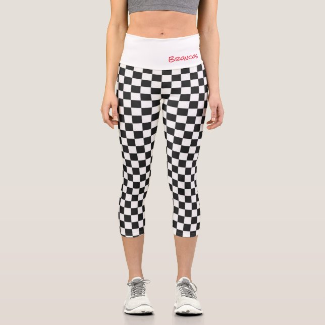 Checkered Team Sports Athlete Fans School Name Capri Leggings (Front)