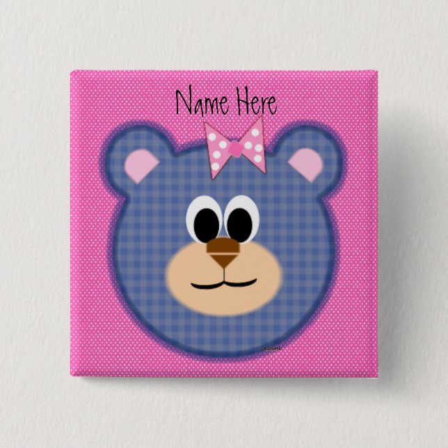 Checkered Teddy Bear Button (Front)