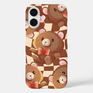 'Checkered Teddy Bear' iPhone 16 Case