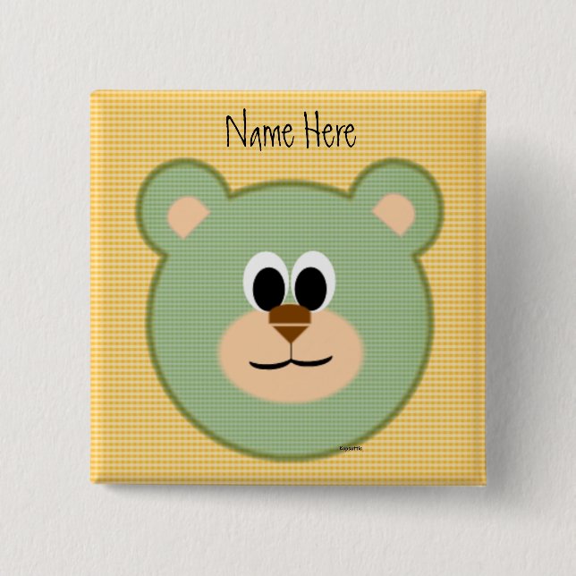 Checkered Teddy Bear Pinback Button (Front)