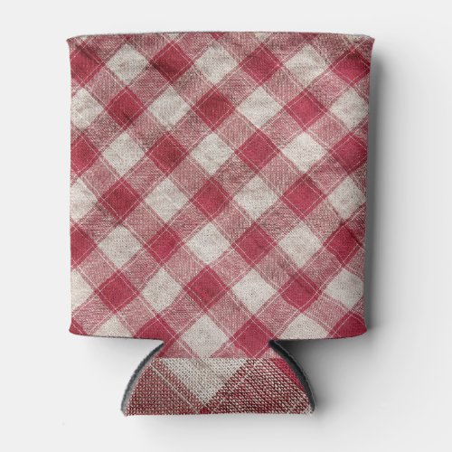 Checkered Textile Colorful Fabric Background Can Cooler