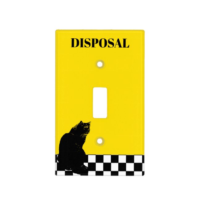 Checkered Tile & Black Cat "DISPOSAL"  Light Switch Cover (Front)