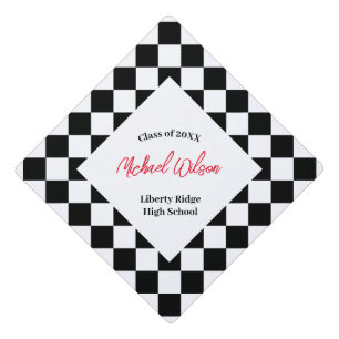 Checkered  trendy retro geometric pattern graduation cap topper