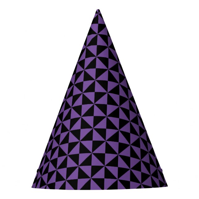 Checkered Triangles Purple Party Hat (Front)