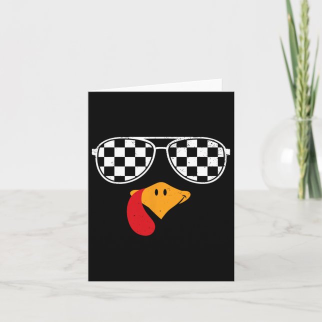 Checkered Turkey Funny Retro Thanksgiving Race Car Card (Front)