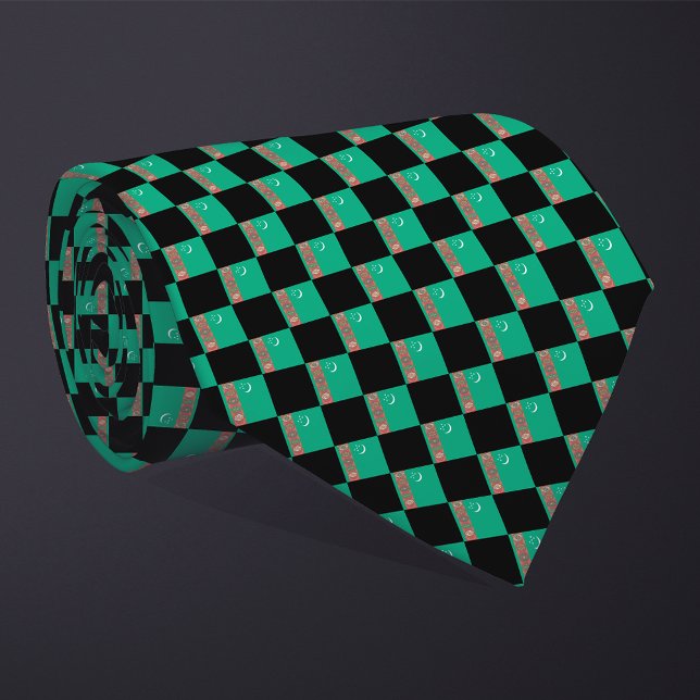 Checkered Turkmenistan Flag Pattern  Neck Tie (Creator Uploaded)