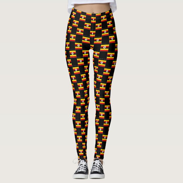 Checkered Uganda Flag Pattern  Leggings (Front)