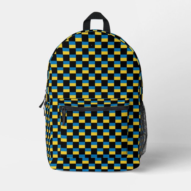 Checkered Ukraine Flag Pattern  Printed Backpack (Front)