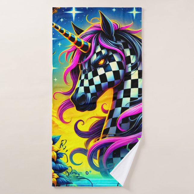 Checkered Unicorn Bath Towel (Bath Towel)