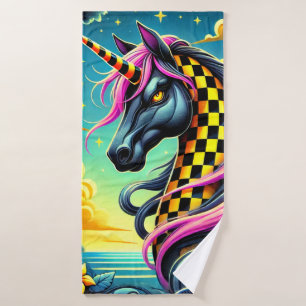 Checkered Unicorn Bath Towel