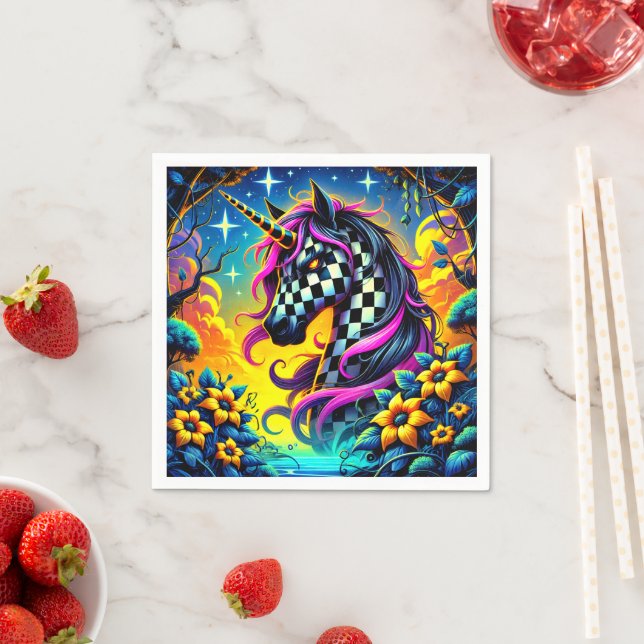 Checkered Unicorn Napkins (Insitu)