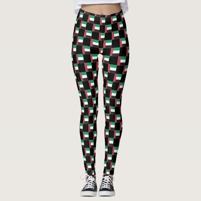 Checkered United Arab Emirates Flag Pattern  Leggings (Front)