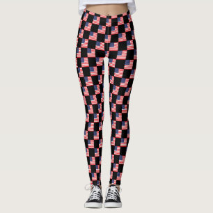 Checkered United States Flag Pattern Leggings