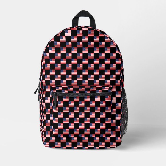 Checkered United States Flag Pattern  Printed Backpack (Front)