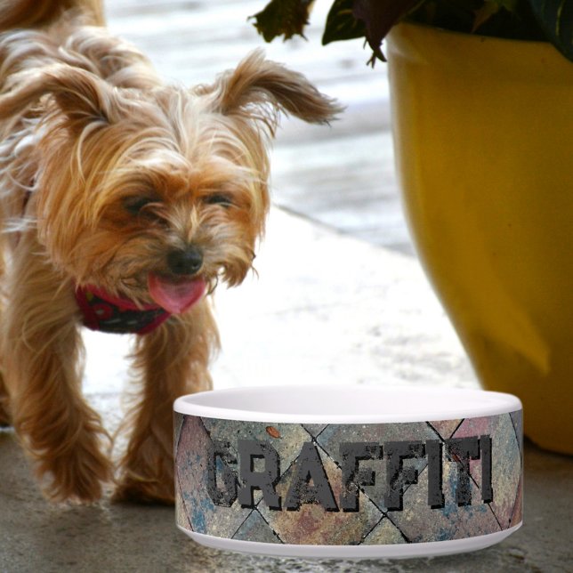 Checkered Urban Grunge Gray Brick Pet Bowl (Creator Uploaded)