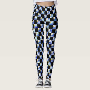 Checkered Uruguay Flag Pattern Leggings