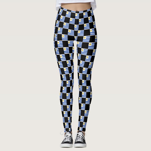 Checkered Uruguay Flag Pattern  Leggings (Front)