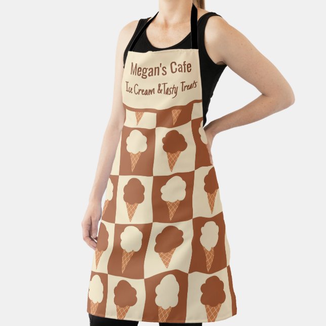 Checkered Vanilla Chocolate Ice Cream Custom Name  Apron (Insitu)