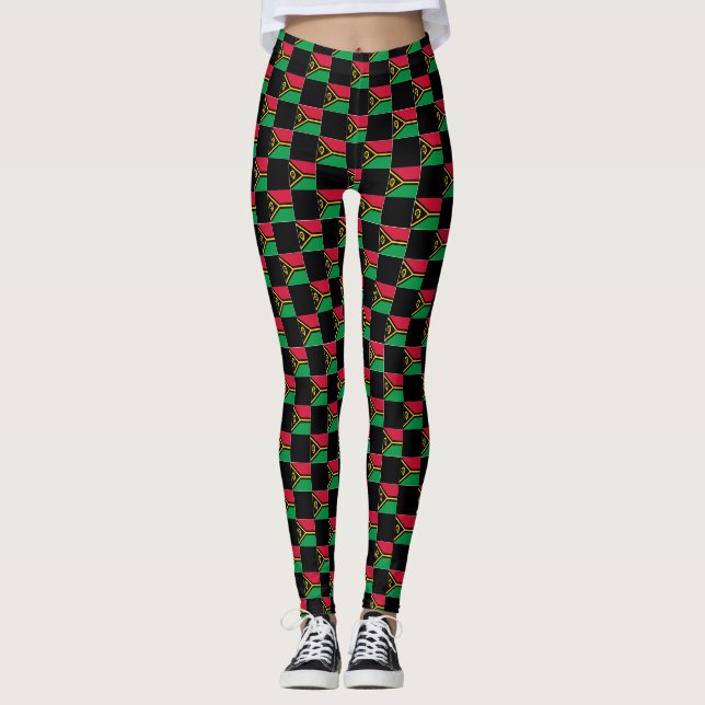 Checkered Vanuatu Flag Pattern  Leggings (Front)