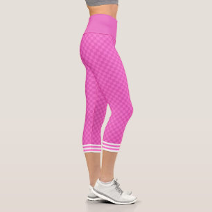 Checkered Vintage Neon Pink Highlighter Capri Leggings