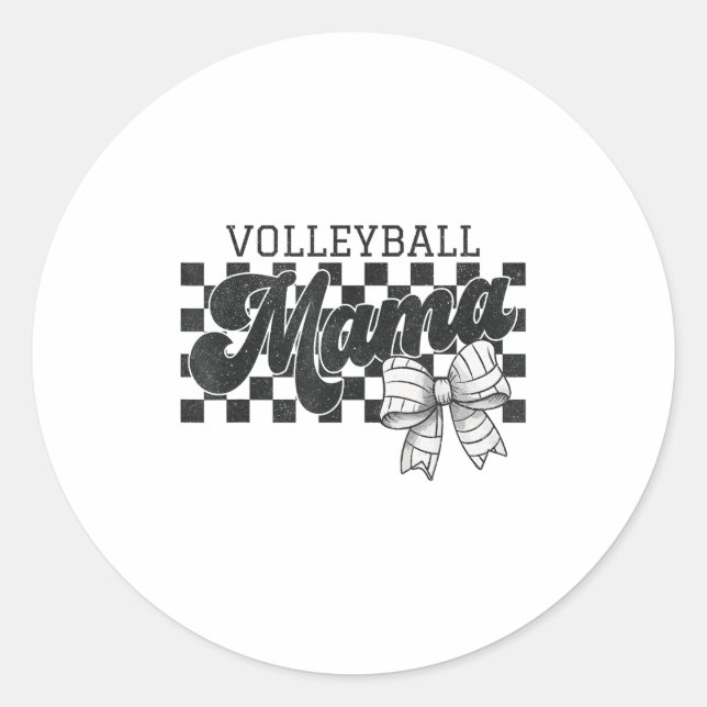 Checkered Volleyball Mama Coquette Bow Volleyball  Classic Round Sticker (Front)