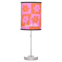 Checkered Warped Pink Orange Flowers Nursery Table Lamp