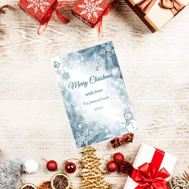 Checkered Watercolor Elegant Icy Blue Christmas Holiday Card (Creator Uploaded)