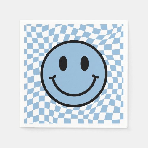 Checkered Wavy Blue Preppy Smile Birthday Napkins