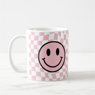 Checkered Wavy Pink Preppy Smile Coffee Mug